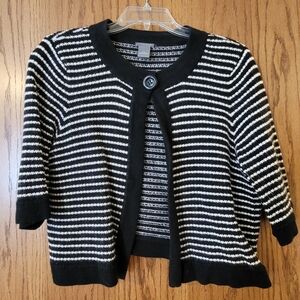 Ann Taylor Black and White Striped Cardigan